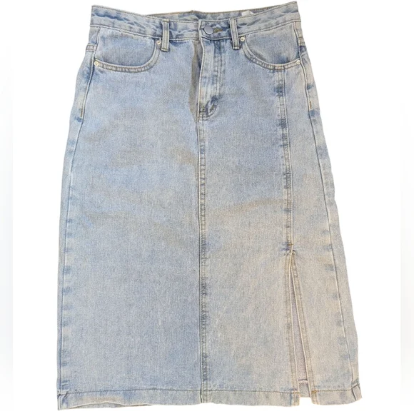 Woman’s Light Wash Front Slit Midi Jean Skirt - Picture 1 of 3